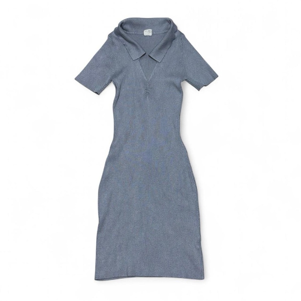 IJOAH Gray Ribbed Collared Dress
